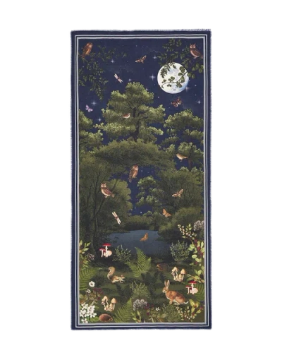 Fable England Woodland Meadow Large Rectangle Scarf In Navy