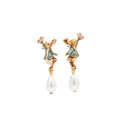 Fable England X Peter Rabbit Butterfly Pearl Drop Earrings In Purple
