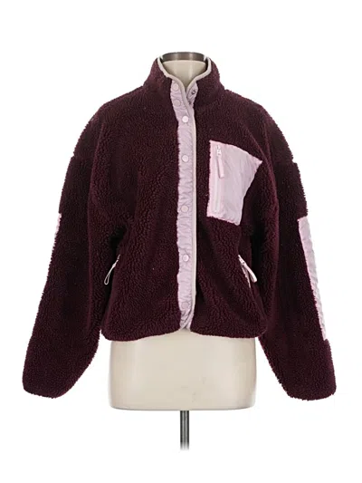 Pre-owned Fabletics Faux Fur Jacket In Burgundy