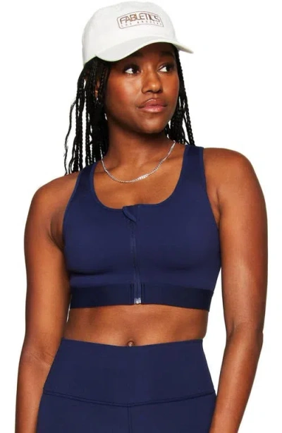 Fabletics Front Zip High Impact Sports Bra In Blue