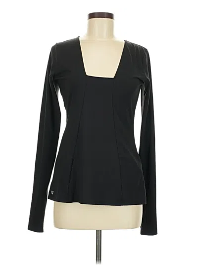 Pre-owned Fabletics Long Sleeve Top Black Plunge Neckline Tops