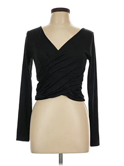 Pre-owned Fabletics Long Sleeve Top Black Plunge Neckline Tops