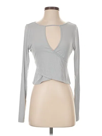 Pre-owned Fabletics Long Sleeve Top Gray Plunge Neckline Tops