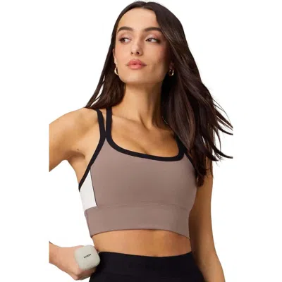 Fabletics Principal Color Block Longline Medium Impact Bra In Brown