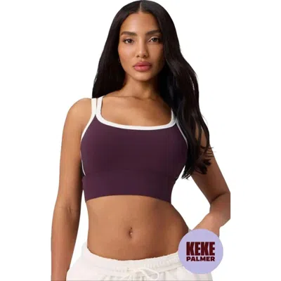 Fabletics Principal Color Block Longline Medium Impact Bra In Burgundy