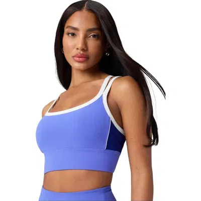 Fabletics Principal Color Block Longline Medium Impact Bra In Blue