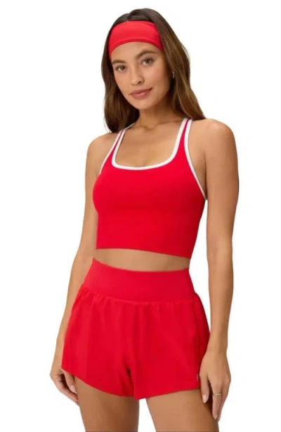 Fabletics Seamless Cropped Built-in Bra Tank In Red