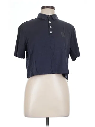 Fabletics Short Sleeve Top Black Collared Neckline Tops In Blue