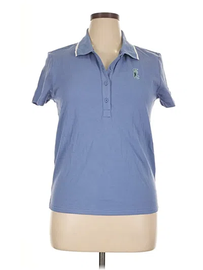 Pre-owned Fabletics Short Sleeve Top Blue Collared Neckline Tops