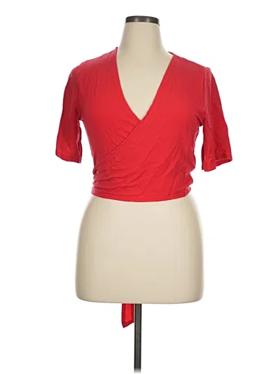 Pre-owned Fabletics Short Sleeve Top Red Plunge Neckline Tops