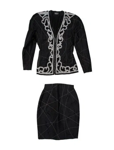Pre-owned Fabrice New York Patterned Beaded Accents Skirt Set In Black