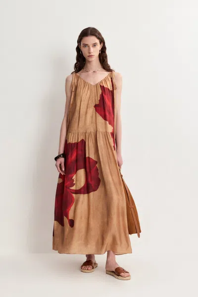 Fabrique Abby Crimson Iris Flora Sleeveless Dress In Lyocell In Brown