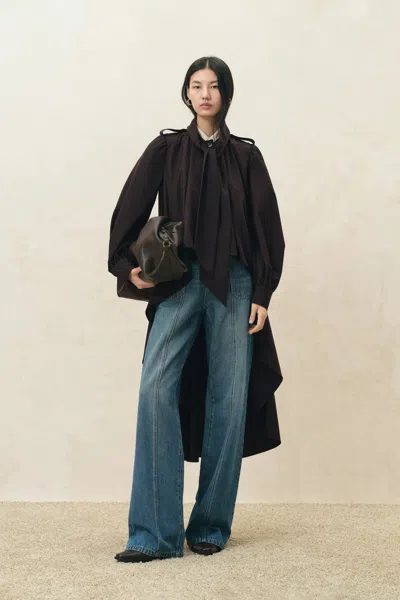 Fabrique Ada Scarf Collar Cape Trench Coat In Wool Blend In Purple
