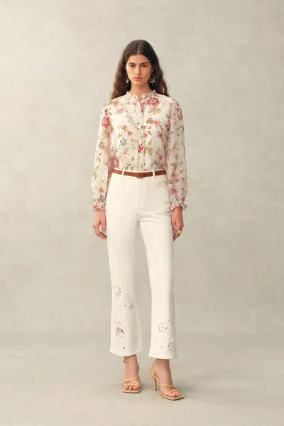 Fabrique Adelaide Handpainted Floral Blouse In Silk Linen Organza In Multi