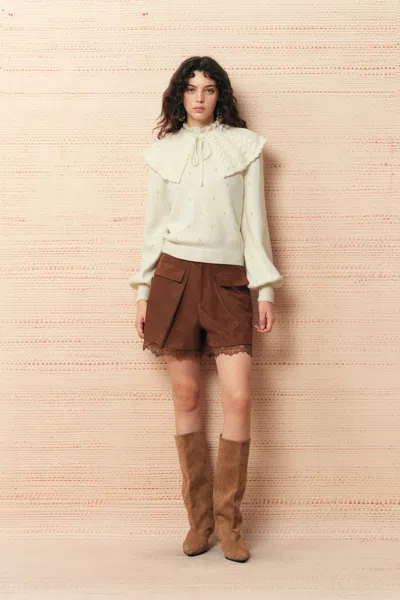 Fabrique Agnes Crochet Textured Sweater In Wool Knit In White