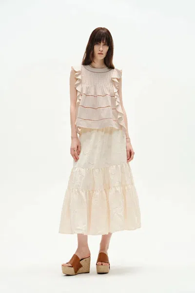 Fabrique Agnes Handcrafted Sleeveless Ruffle Top In Cotton In Neutral