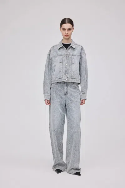 Fabrique Ainsley Textured Cropped Jacket In Washed Jacquard Denim In Blue