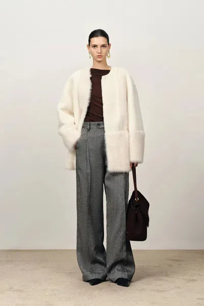 Fabrique Alex Lightweight Patchwork Coat In Faux Fur In White