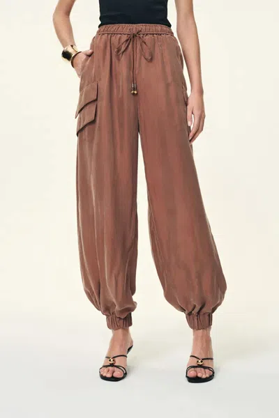 Fabrique Alice Airy Elasticated Waist Balloon Pants In Cupro Tencel Blend In Brown