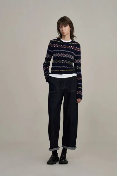 Fabrique Alice Fair Isle Cardigan In Merino Wool Knit In Blue