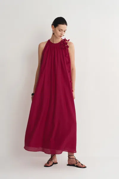 Fabrique Alice Hand Woven Flora Sleeveless Dress In Acetate-linen Blend In Brown