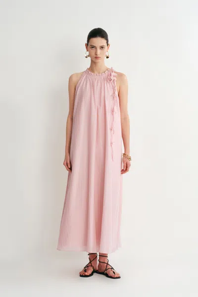 Fabrique Alice Pink Hand Flora Sleeveless Dress In Acetate-linen Blend