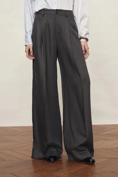 Fabrique Alice Wide Waistband Casual Pants In Tencel Linen Blend In Gray