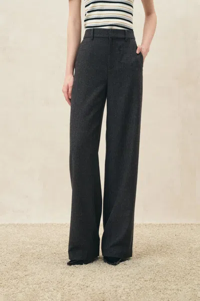 Fabrique Alix Hand Braided Straight Leg Pants In Wool Blend In Grey
