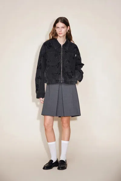 Fabrique Amber Zipper Denim Jacket In Embellished Denim In Gray