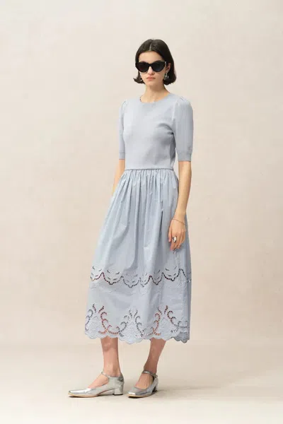 Fabrique Amy Mixed Fabric Dress In Tencel-silk And Poplin In Blue