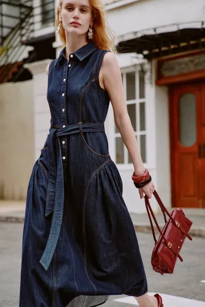 Fabrique Anais Denim Sleeveless Dress In Cotton Denim In Blue