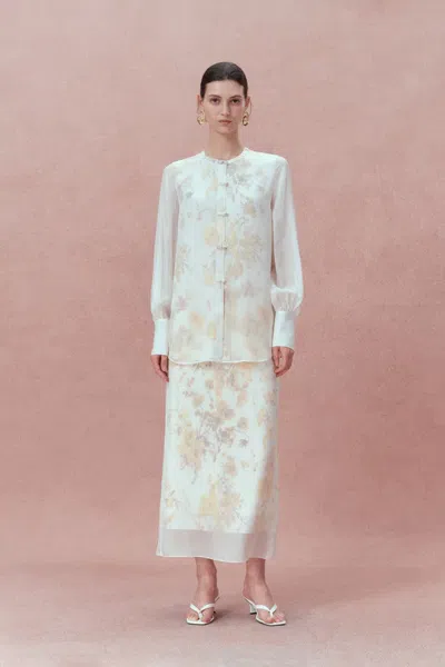 Fabrique Aniyah Hand Painted Poppies Blouse And Skirt Matching Set In Double-layer Silk In Multi