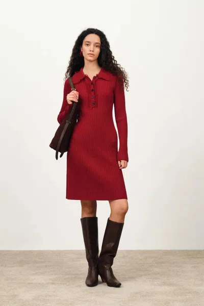 Fabrique Anja Long Sleeve Dress In Merino Wool Knit In Red