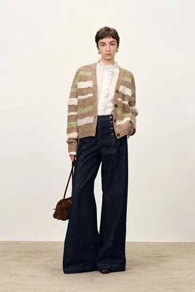 Fabrique Anja Multi-texture Striped Cardigan In Merino Mohair Wool Knit