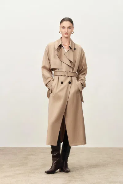Fabrique Anjea Convertible Double Breasted Trench Coat In Acetate-wool Blend