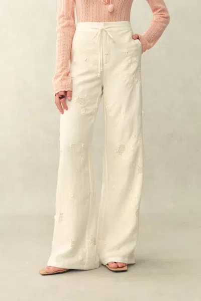 Fabrique Anna Eyelet Pants In Silk Linen Blend In White