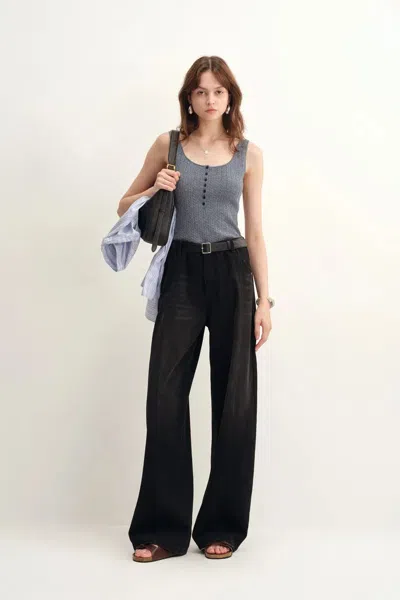 Fabrique Anna Grey Henley Tank Top In Merino Wool With Stretch In Gray