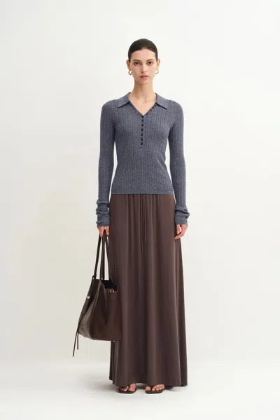 Fabrique Anna Henley Long Sleeve Top In Merino Wool Knit In Gray