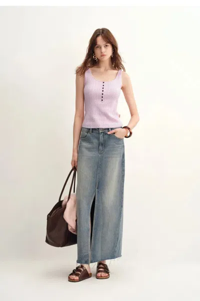 Fabrique Anna Pink Henley Tank Top In Merino Wool With Stretch