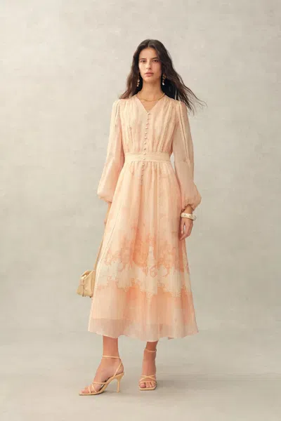 Fabrique Anne Handpainted Floral Lace Dress In Silk Linen Organza In Pink