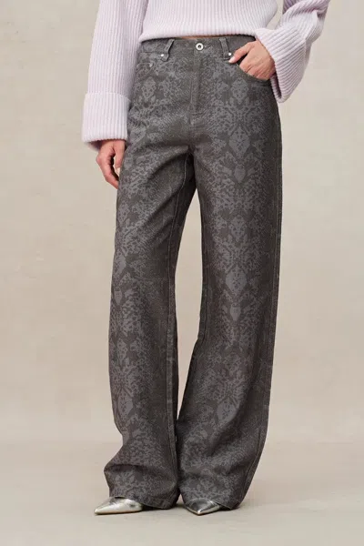 Fabrique Antonia Snake Scale Printed Jeans In Washed Cotton Denim In Gray