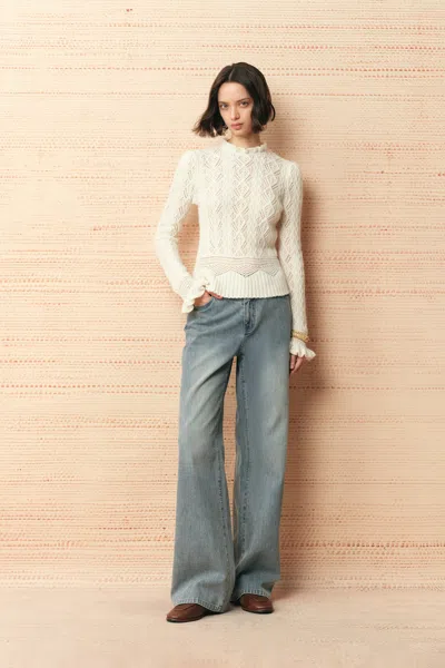 Fabrique Arabella Ruffle-trimmed Knit Pullover In White