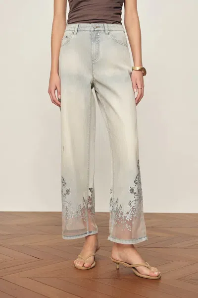 Fabrique Ariel Straight Cropped Jeans In Transparent Burnout Denim In Gray