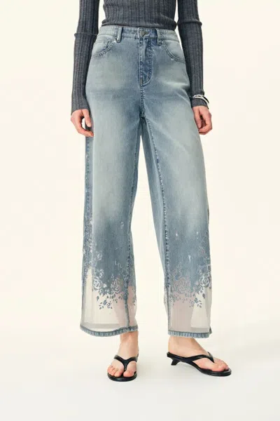 Fabrique Ariel Transparent Burnout Straight Cropped Jeans In Composite Burnout Denim In Blue
