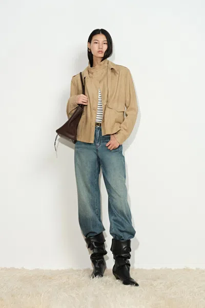 Fabrique Arielle Layered Double Collar Jacket In Faux Suede In Brown