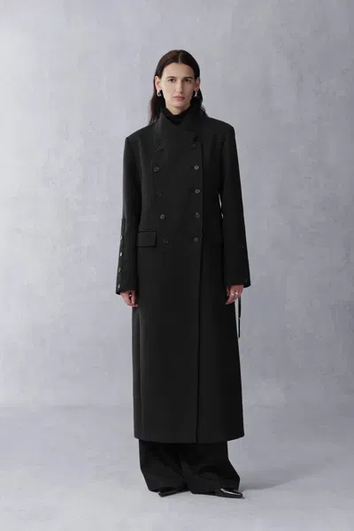 Fabrique Artemise Long Wool Coat In Structured Merino Wool Twill In Black