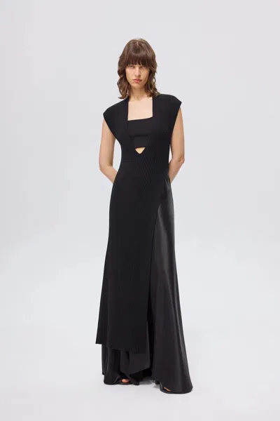 Fabrique Astoria Low Slit Sleeveless Dress In Wool Blend Knit In Black