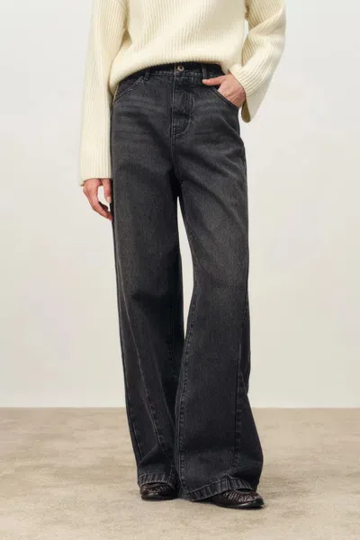 Fabrique Astrid Slanted Side Seam Barrel Jeans In Cotton Denim In Blue