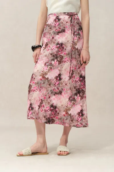 Fabrique Athena Flora Print Skirt In 22mm Mulberry Silk In Multi