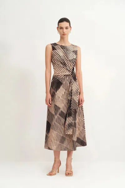 Fabrique Athena Print Dress In Cotton Sateen In Brown